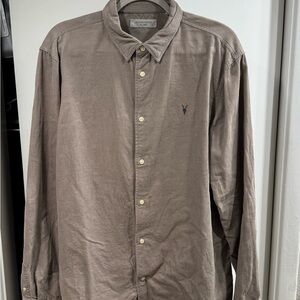 All Saints Men's Taupe Corduroy Button Down Shirt